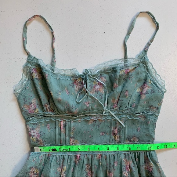 Lulus Small Flirty Dreamer Sage Green Floral Bustier Lace Ribbon Mini Dress NWT - Picture 16 of 17